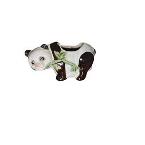 Vintage hand painted panda ceramic planter